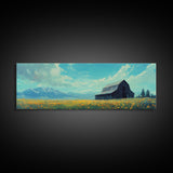 Old Barn In The Spring, Framed Canvas Print, Rustic Farmhouse Decor, Modern Farmhouse, Barn in Field of Wild Flowers, Farm House Art