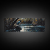 Blue Heron Wall Art, Framed Canvas Print, Nautical Home Decor, Blue Heron Painting, Panoramic Horizontal Wall Art