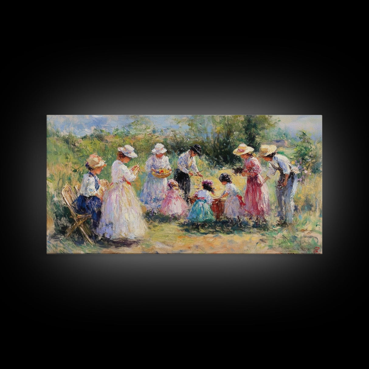 Victorian Summer - Framed Canvas Print - Victorian Style Oil Painting Of a Summer Party