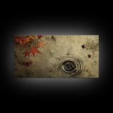 Rain Drops In The Fall, Framed Canvas Print, Thought Provoking Wall Art, Wabi Sabi Style Boho Minimalist Wall Art - Reflections