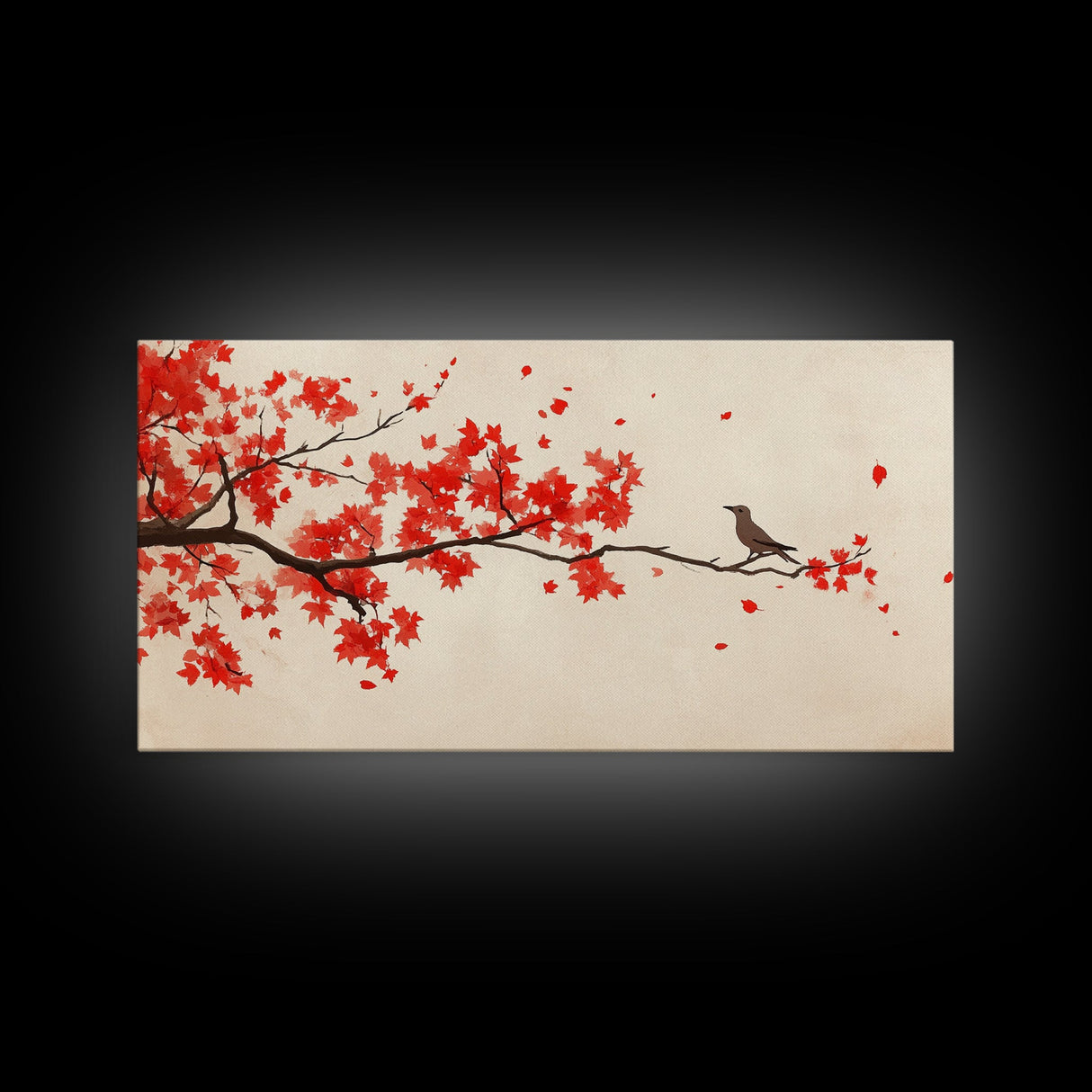 Maple Tree In The Fall Framed Canvas Print - Wabi Sabi Fall Painting - Minimalist Art - Fall Centerpiece - Above Mantle Art - Above Bed Art