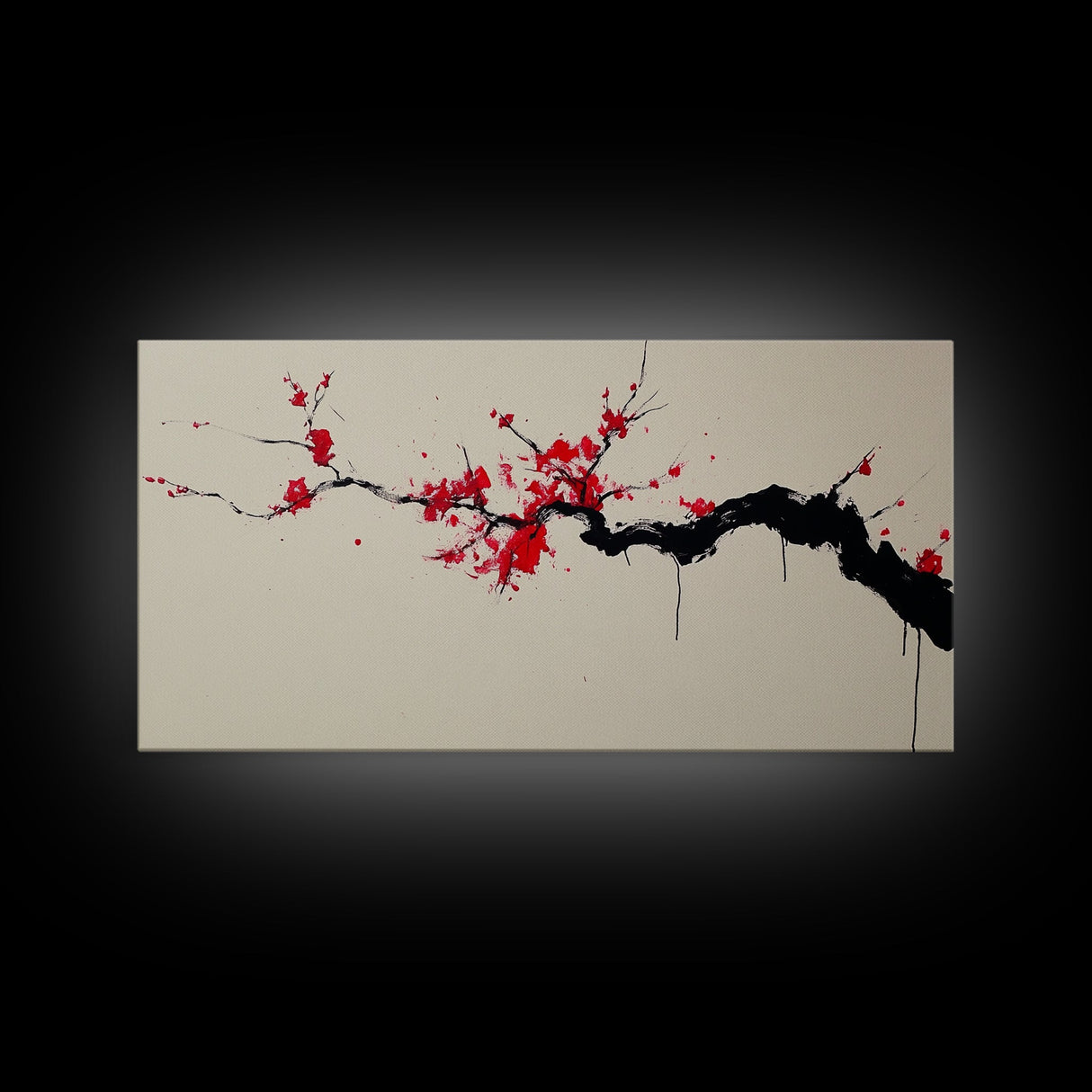 Retro Abstract Wall Art, Framed Canvas Print, Dead Branch Painting on a Black Background, Charcoal Sketch, Charcoal Painting Wall Art