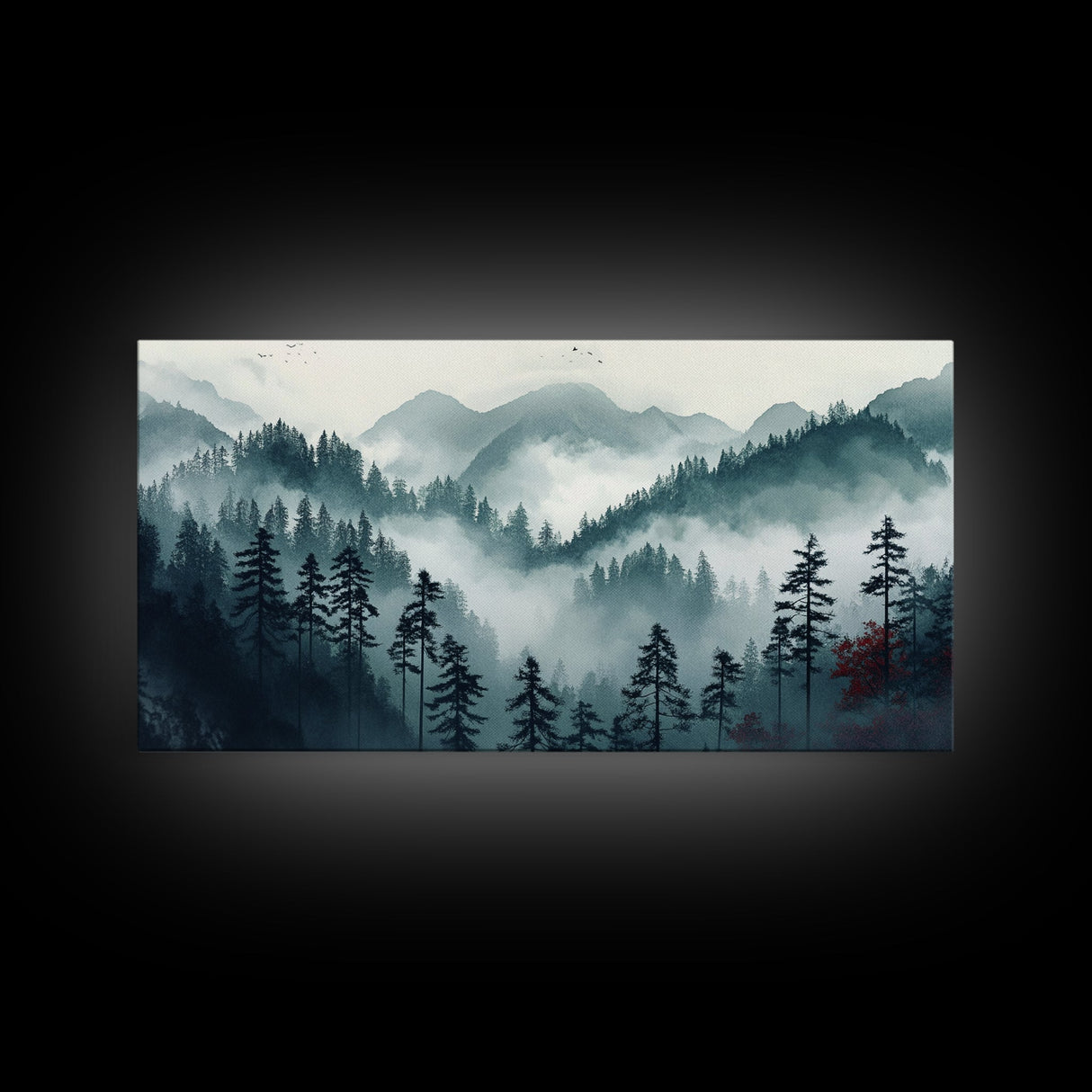 Foggy Mountain Landscape At The Break of Dawn, Framed Canvas Print, Foggy Landscape Painting, Blue Ridge Mountains Painting Print