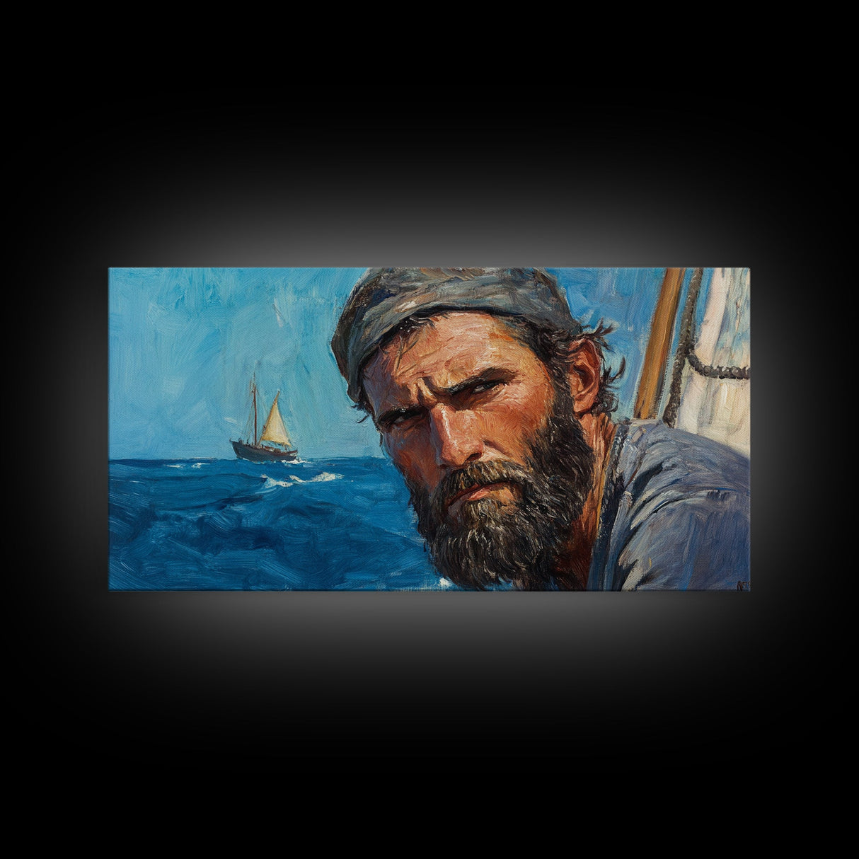 Fisherman at Sea Framed Canvas Print, Fisherman Oil Painting Style Print, Victorian Style Oil Painting Of a Fisherman, Fishing Gift Idea