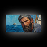 Fisherman at Sea Framed Canvas Print, Fisherman Oil Painting Style Print, Victorian Style Oil Painting Of a Fisherman, Fishing Gift Idea