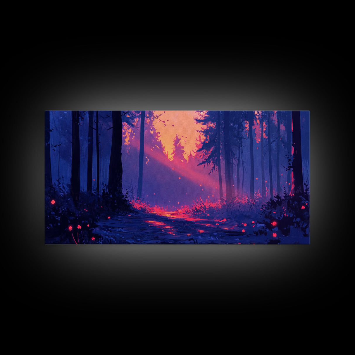 Retro Landscape Painting Wall Art Framed Canvas Print, Landscape Watercolor Art, Living Room Art, Above Sofa Wall Art, Bedroom Decor