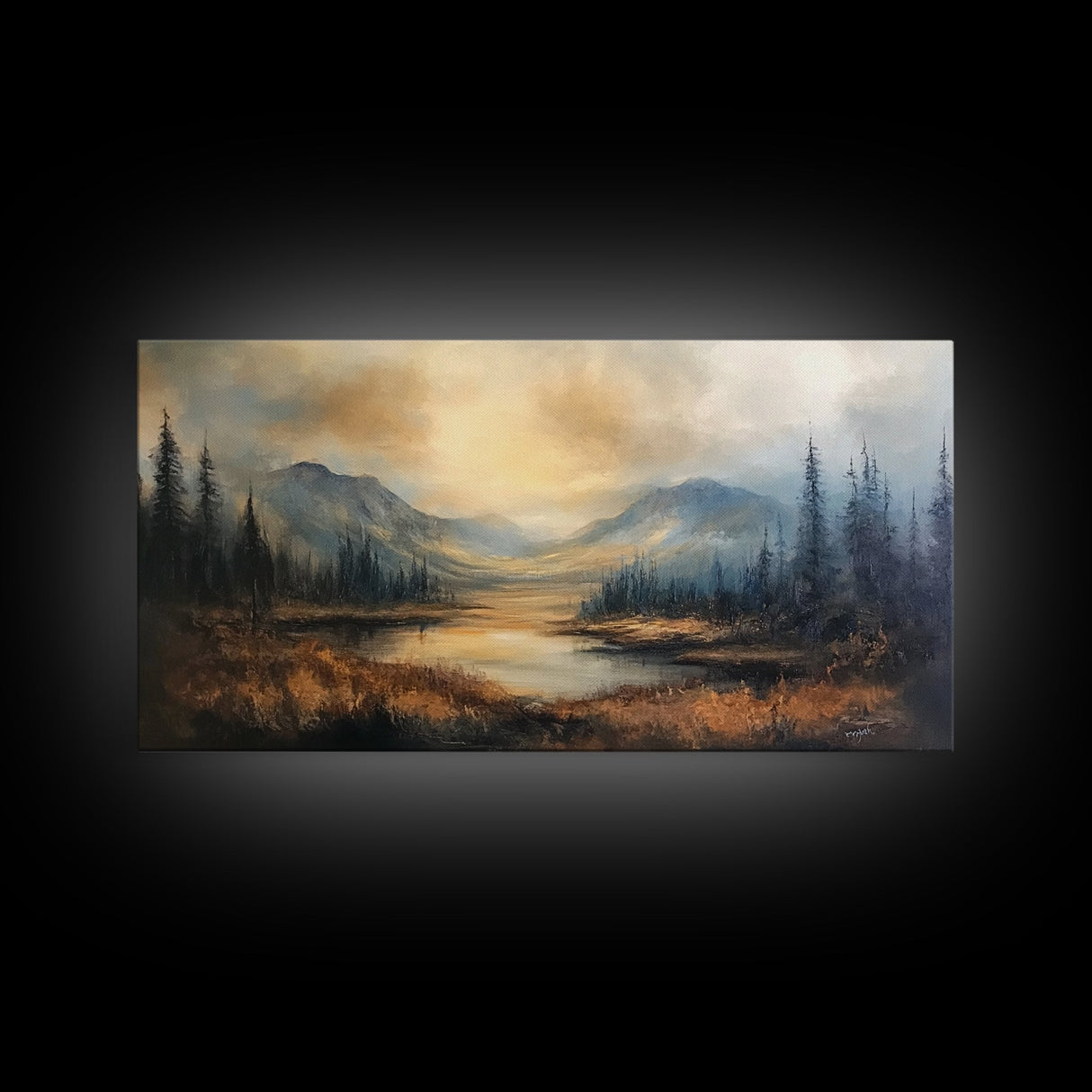 Foggy Mountain Forest Landscape Print, Ready To Hang - Large Panoramic Canvas Wall Art With Frame - Landscape Oil Painting For Living Room