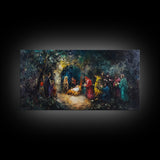 Modern Abstract Oil Painting Print of Nativity - Framed Canvas Print - Christrmas Art - Christian Wall Art - Christmas Home Decor
