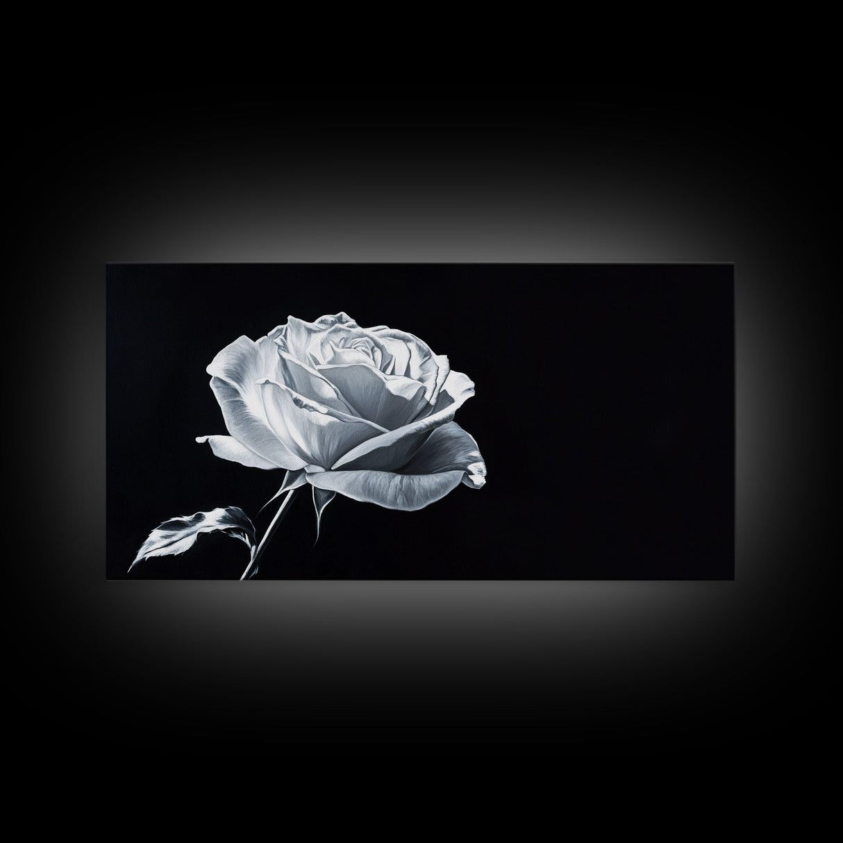 Large White Rose Painting Canvas Print, Flower Painting, Floral Decor, Moody Centerpiece Painting, Above Mantle Wall Art, Above Sofa Wall Art
