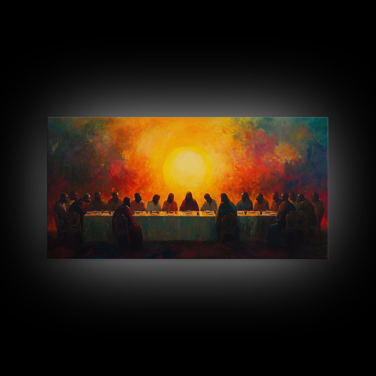 Scenic Depiction Of The Last Supper Framed Canvas Print - Jesus Art, Bible Wall Art, Christian Faith Home Decor, Last Supper Oil Painting