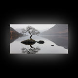 Lone Bonzai Tree On an Island Framed Canvas Print - Ready To Hang Wall Art - Wabi Sabi Landscape Painting - Japanese Style Wall Art