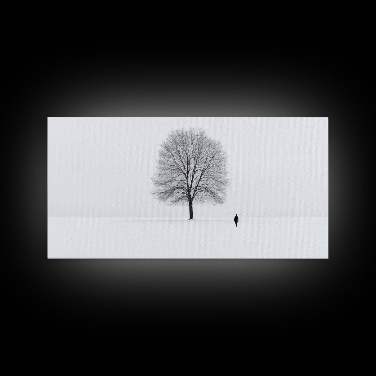 Solitude - Framed Canvas Print - Ready To Hang Wall Art - Winter Decor - Lone Tree In A Snow Covered Valley - Winter Landscape Painting