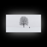 Solitude - Framed Canvas Print - Ready To Hang Wall Art - Winter Decor - Lone Tree In A Snow Covered Valley - Winter Landscape Painting