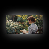 Victorian Oil Painting Print of a Woman In The Garden, Framed Canvas Print, Ready To Hang Art, Woman in Garden Painting Wall Art