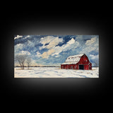 Rustic Barn Wall Art, Panoramic Farmhouse, Farmhouse Wall Decor, Old Barn Painting Canvas Print, Wood Background Rustic Wall Decor