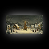 Festive Christmas Village Wall Art Framed Canvas Print, Festive Christmas Street Scene, Cozy Christmas Wall Art, Ready To Hang Xmas Decor