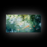 Koi Fish Swimming In a River Framed Canvas Print - Minimalist Art Wabi Sabi Style Home Decor