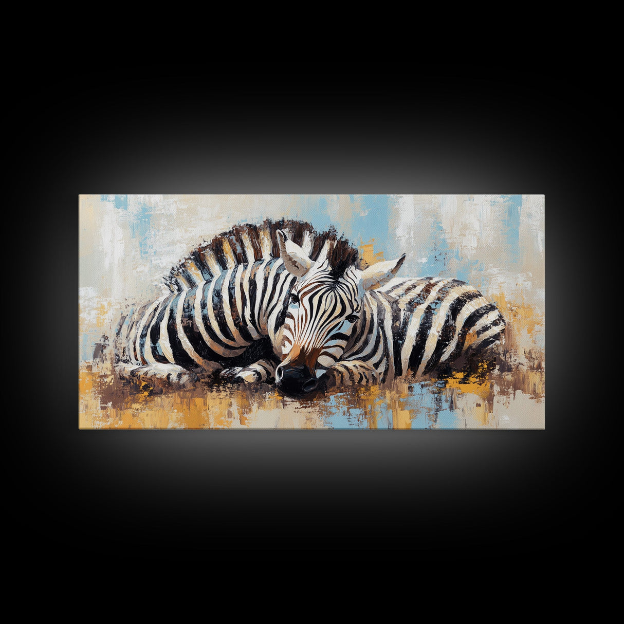 Zebra Having a Nap - Framed Canvas Print - Ready to Hang - Zebra Painting - Animal wall art - Safari Art