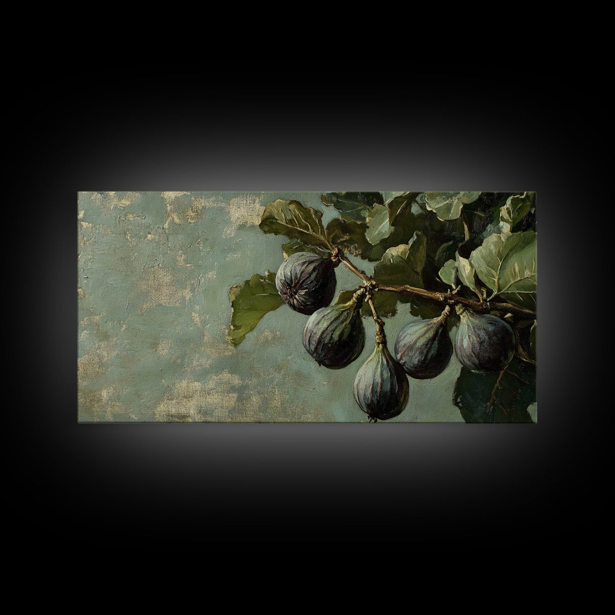 Figs On The Branch - Framed Canvas Print - Fig Painting - Fig Original Oil Painting Small Fruit Still Life Colorful Wall Art Hand Made Ready To hang