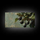 Figs On The Branch - Framed Canvas Print - Fig Painting - Fig Original Oil Painting Small Fruit Still Life Colorful Wall Art Hand Made Ready To hang