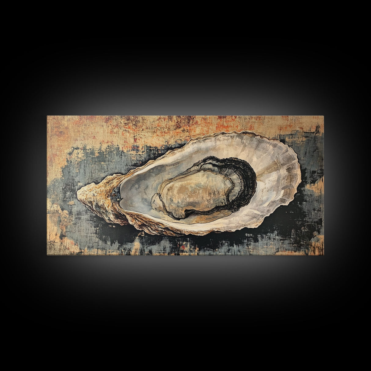 Oyster Shell Painting Canvas Print, Boho Nautical Decor, Coastal Wall Art, Framed Canvas Print, Minimalist Oyster Painting, Nautical Wall Art