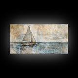 Coastal Sailboat Painting Print, Ready To Hang Art, Framed Canvas, Coastal Art Print For Beach House Decor, Wabi Sabi Sailboat, Inspired Ocean