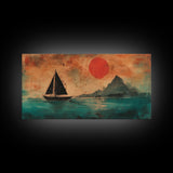 Wabi Sabi Wall Art, Japanese Sailboat Painting Print, Framed Canvas, Ocean Art, Beach House Decor, Bedroom Wall Art, Nautical Wall Art