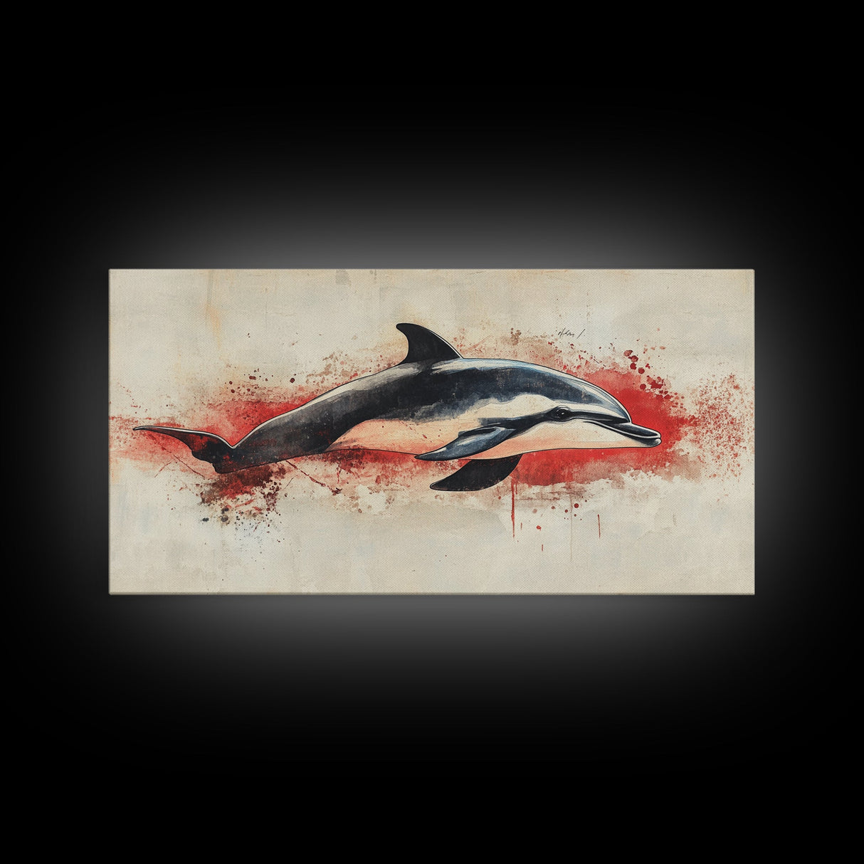 Wabi Sabi Waves and Dolphin Canvas Print, Entryway Decor, Cute Dolphin Wall Hangings for Bathroom Decor, Sea Life Wall Art, Dolphin Painting