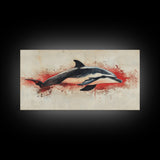 Wabi Sabi Waves and Dolphin Canvas Print, Entryway Decor, Cute Dolphin Wall Hangings for Bathroom Decor, Sea Life Wall Art, Dolphin Painting