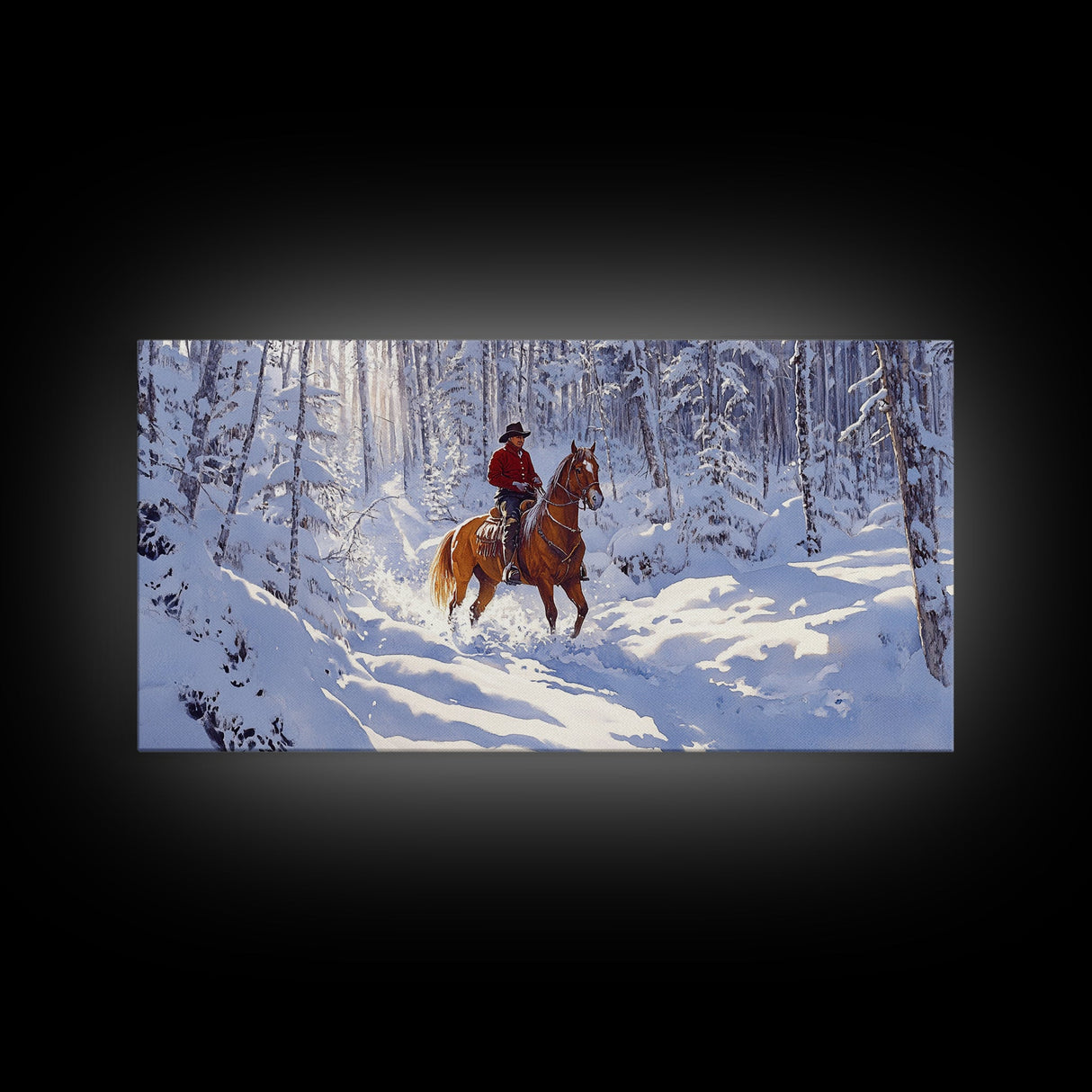 The Winter Cowboy Framed Canvas Print - Cowboy Rides His Horse Through The Snow - Cabin Decor - Outdoorsman Gift Idea - Cowboy Gift