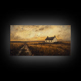 Retro Vintage Farmhouse Painting Print, Cute Rustic Boho Wall Art, Modern Farmhouse Oil Painting Wall Art for Living Room