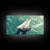 Bird's Eye View of a Sailboat Nautical Painting Print, Framed Canvas Art, Statement Piece, Nautical Centerpiece Wall Art