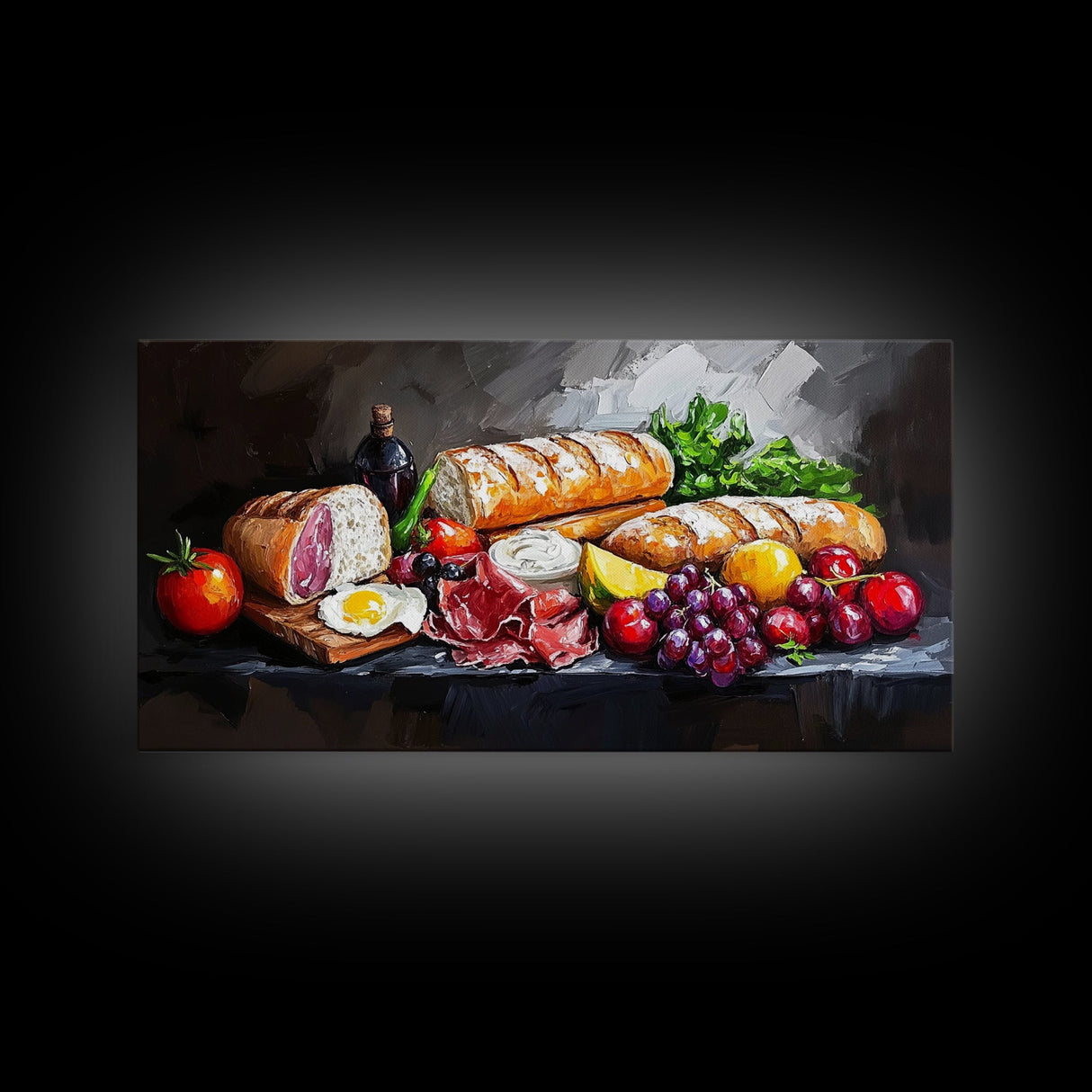 Kitchen Wall Art, Painting of a Charcuterie Board, Kitchen Decor, Modern Art, Food Still Life, Food Oil Painting, Kitchen Painting