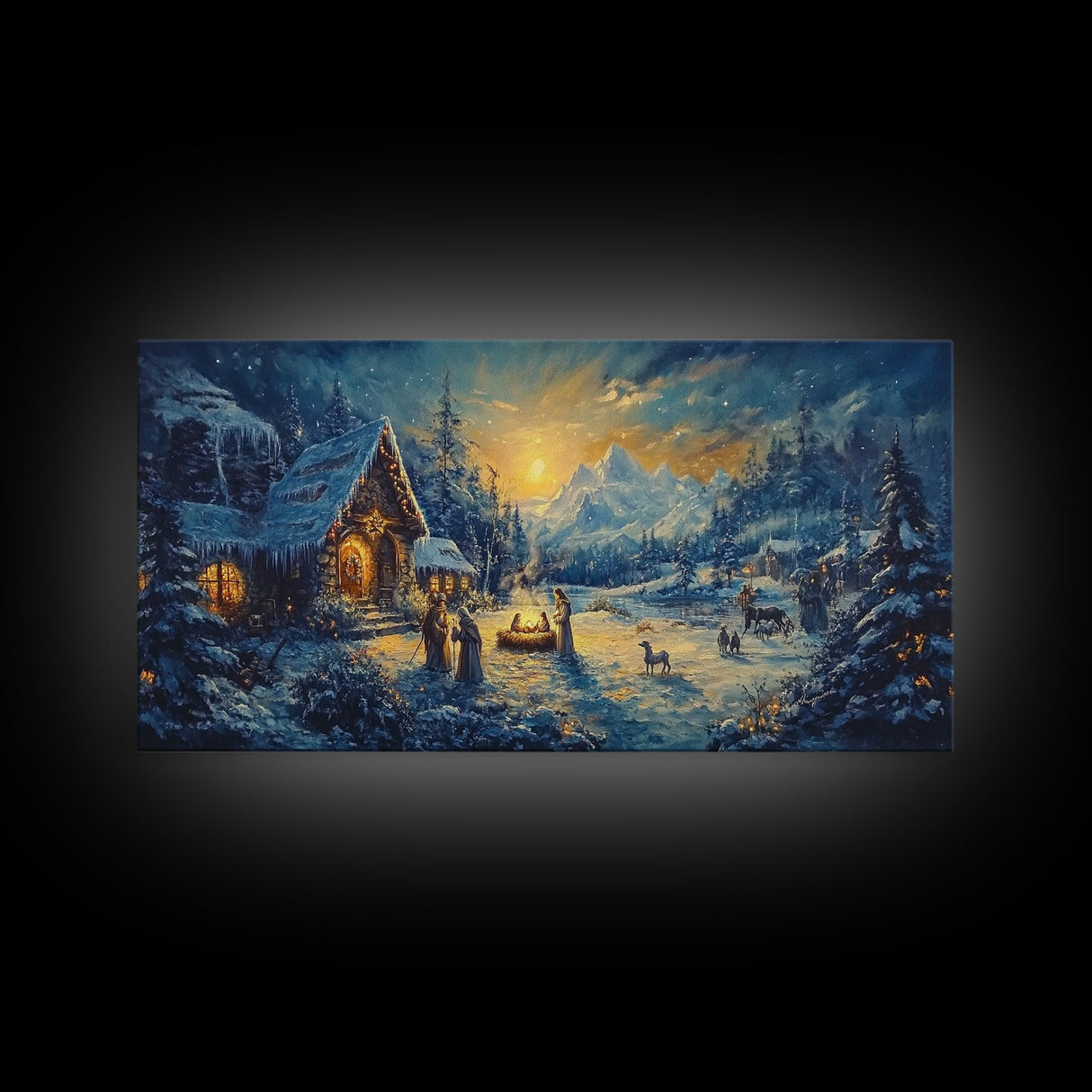 Christmas Nativity Oil Painting Print, Christmas Wall Art, Framed Christmas Canvas Art, Christmas Home Decor, Seasonal Wall Art