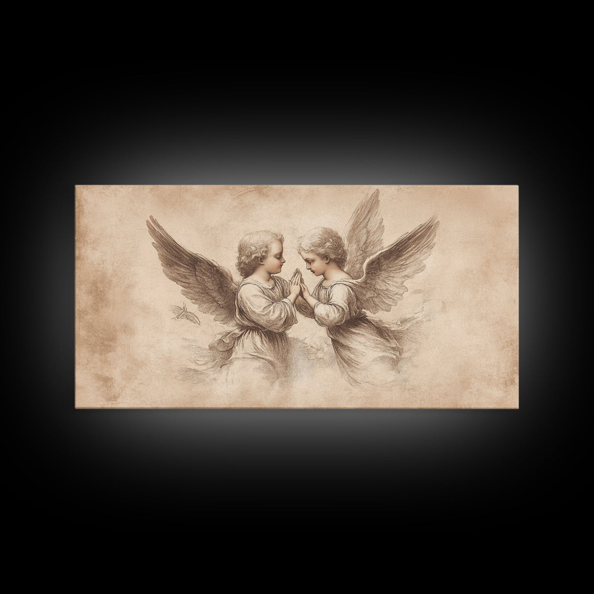 Guardian Angel Wall Art, Angel Painting Canvas Print, Angel Sketch, Angelic Home Decor, Christian Art, Christianity Home Decor