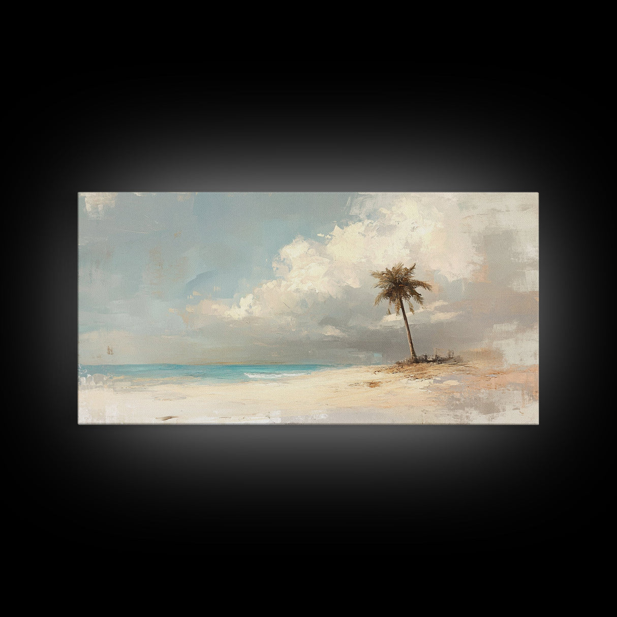 Lone Palm Tree on a Desert Island, Beach Painting Canvas Print, Nautical Landscape Painting, Beach Wall Art, Travel Gift, Vacation Gift