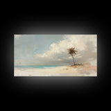 Lone Palm Tree on a Desert Island, Beach Painting Canvas Print, Nautical Landscape Painting, Beach Wall Art, Travel Gift, Vacation Gift