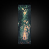 Forest at Dusk Painting Framed Canvas Print Long Narrow Wall Art, Rustic Decor Above Couch Art, Tall Skinny Art Gift Idea Christmas
