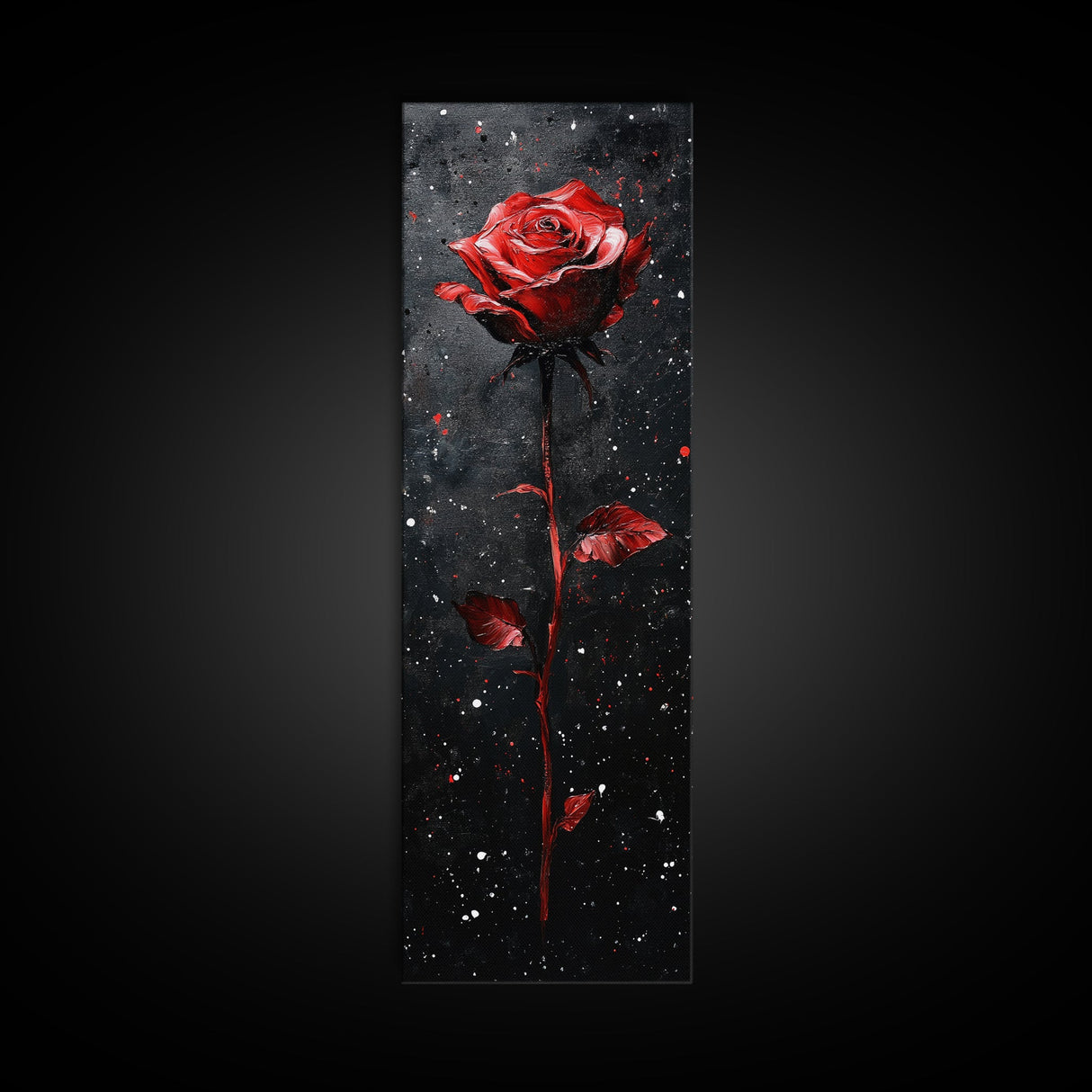 Red Rose Painting Framed Canvas Print, Gothic Art Dark Romance Painting, Tall Skinny Art Bedroom Decor, Moody Art Christmas