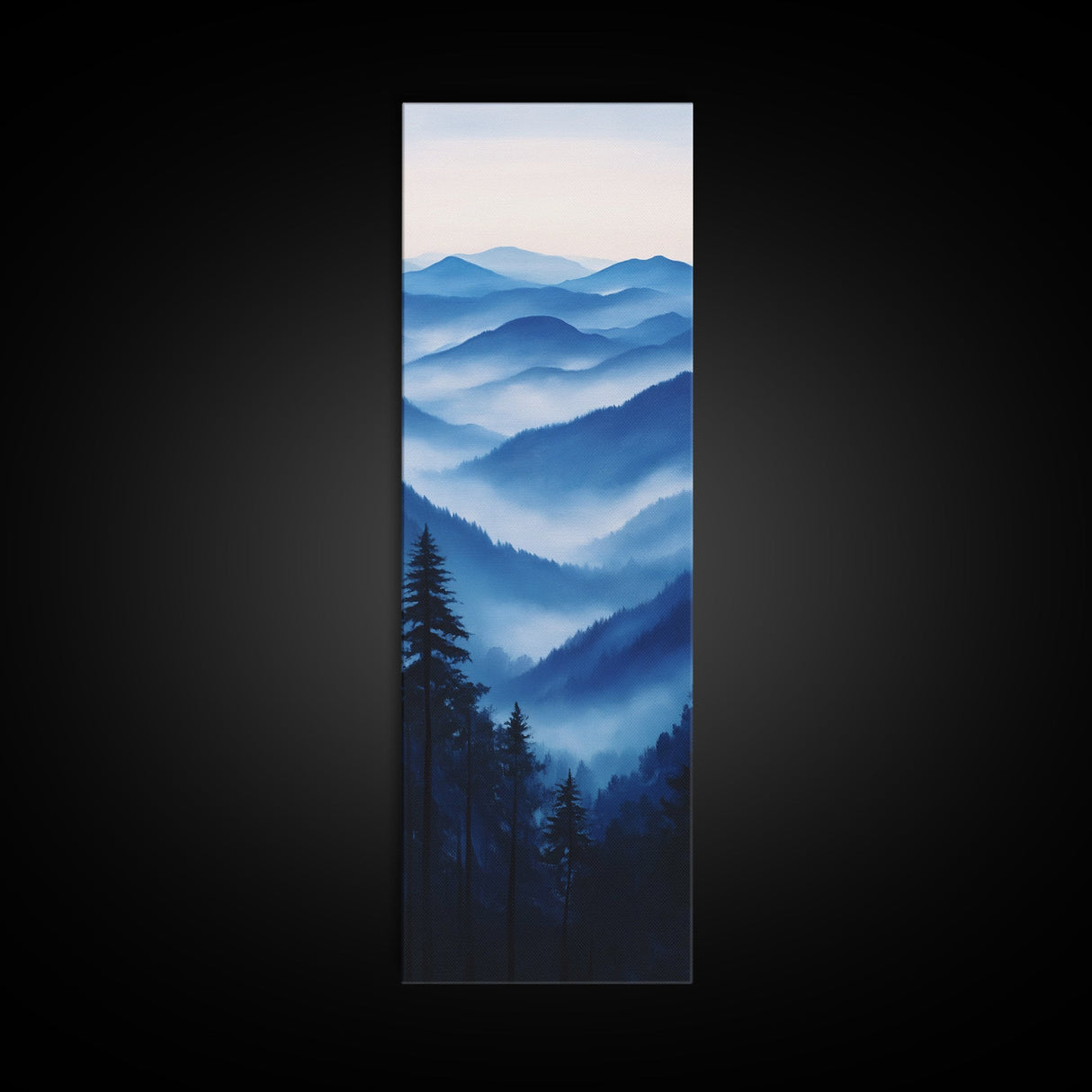 Blue Misty Mountains Framed Canvas Print Calming Nature Landscape Art, Smoky Mountain Art, Blue and Green Wall Art, Minimalist Decor, Bedroom Art