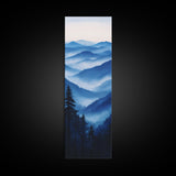 Blue Misty Mountains Framed Canvas Print Calming Nature Landscape Art, Smoky Mountain Art, Blue and Green Wall Art, Minimalist Decor, Bedroom Art