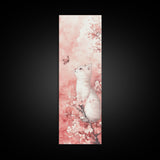 White Cat and Butterfly Canvas Print Light Pink Wall Art Cherry Blossom Painting Whimsical Art Bedroom Decor Gift Idea