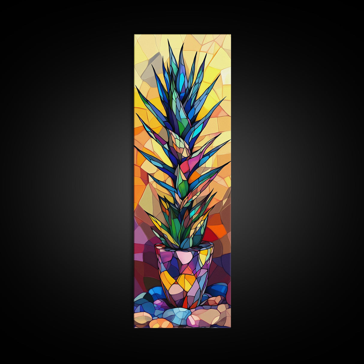 Stained Glass Style Agave Canvas Print Mosaic Wall Art Colorful Botanical Prints Modern Decor Unique Kitchen Wall Art