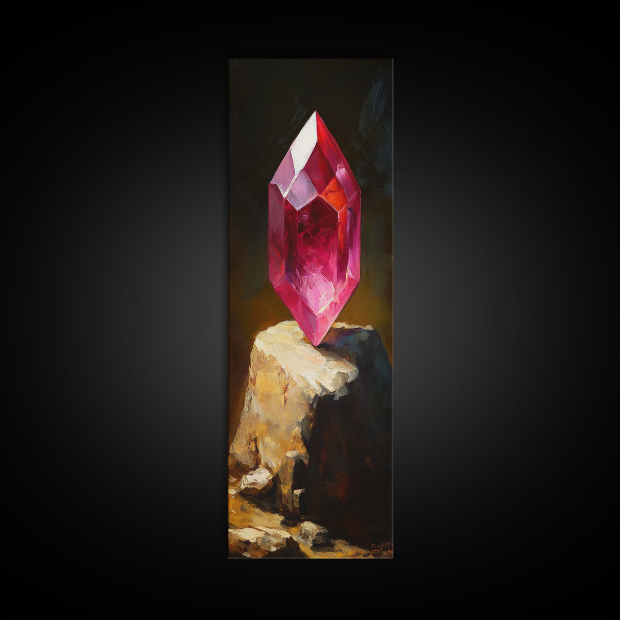 Radiant Red Gemstone Framed Canvas Print Gemstone Painting Moody Art Original Artwork Above Bed Wall Art Gift Idea
