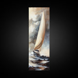 Sailboat painting nautical decor framed canvas print, classic coastal wall art, sailing scene with ocean waves, above bed living room art