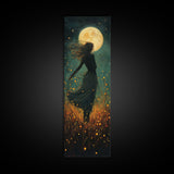 Moonlight goddess painting mystical framed canvas print, ethereal night scene, boho wall art, spiritual bedroom decor, wildflower moon art