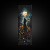 Moonlight silhouette painting mysterious framed canvas print, dark romance art, moonlit field wall decor, spiritual night scene art