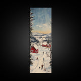 Snowy village painting peaceful Christmas scene framed canvas print, winter wonderland town, cozy holiday decor wall art gift idea