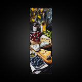 Framed Canvas Print Cheese and Wine Scene Painting Kitchen Wall Art Farmhouse Decor Rustic Art Culinary Print