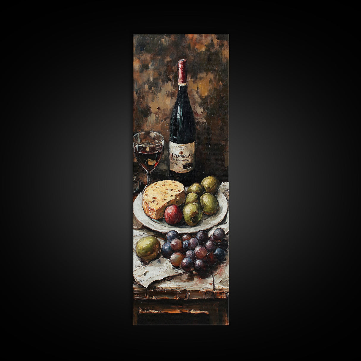 Framed Canvas Print Wine Cheese Fruit Kitchen Painting Rustic Wall Art Farmhouse Decor Food Review Kitchen Art